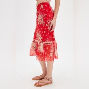 Romantic Roses Printed Midi Skirt in Poppy Combo size 12 NWT
